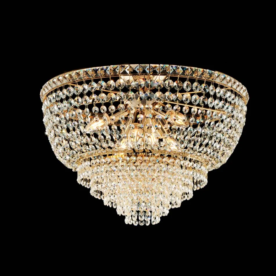 Iron and Gold Ceiling Light with Rhinestones Made in Italy for Interior Decorating - Baviera Viadurini