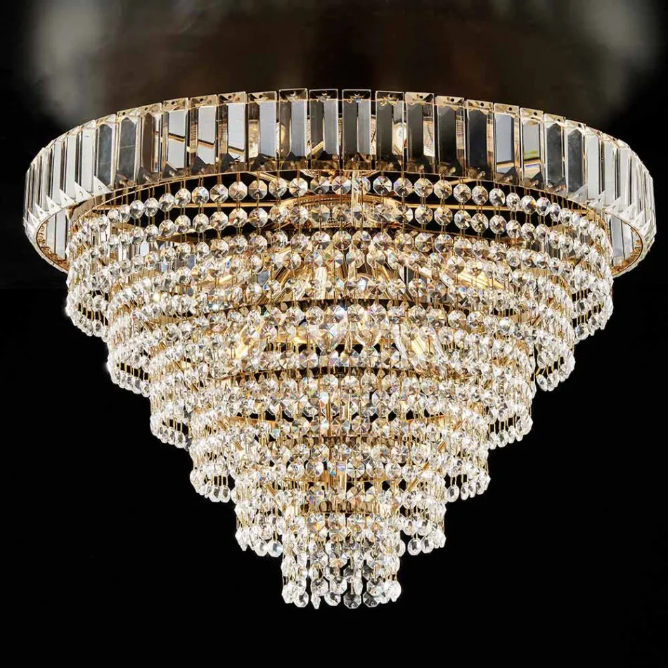 Iron and Gold Ceiling Light with Rhinestones Made in Italy for Interior Decorating - Kiev Viadurini