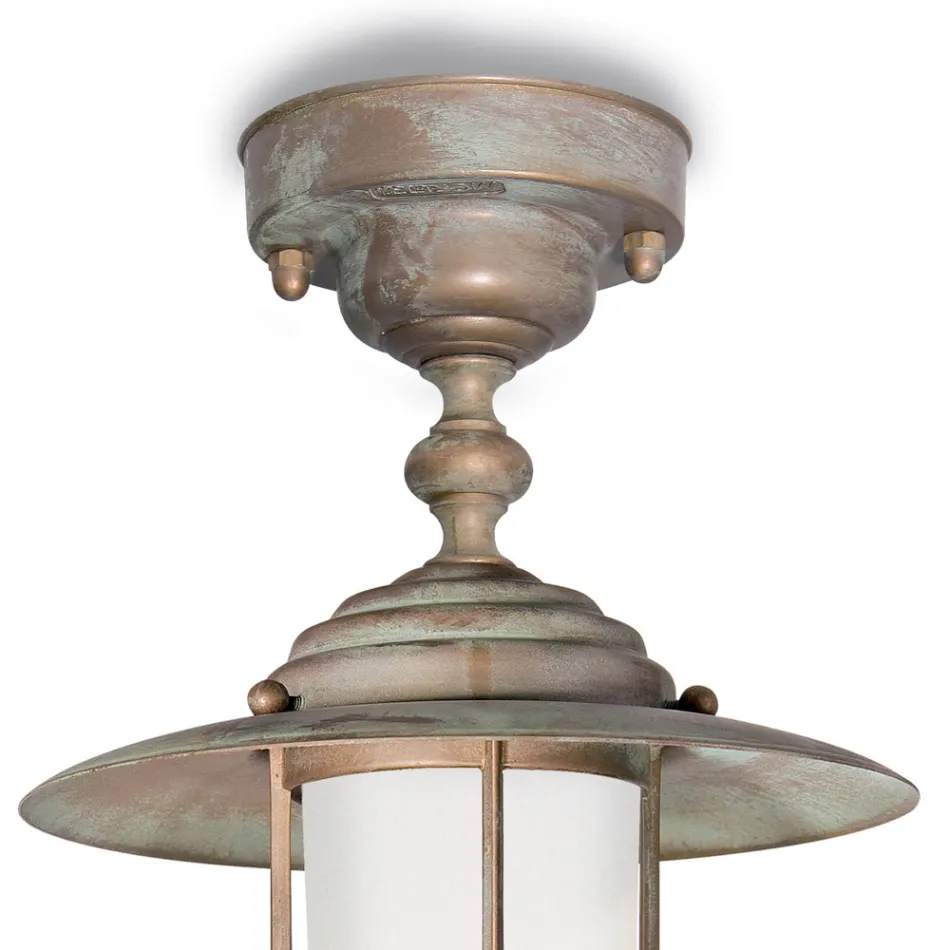Vintage Brass Outdoor Ceiling Light, Opal Glass IP44 - Elfico Viadurini