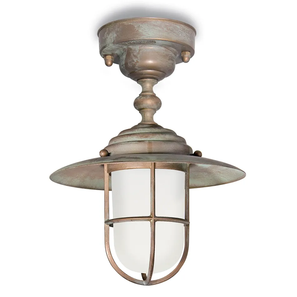 Vintage Brass Outdoor Ceiling Light, Opal Glass IP44 - Elfico Viadurini