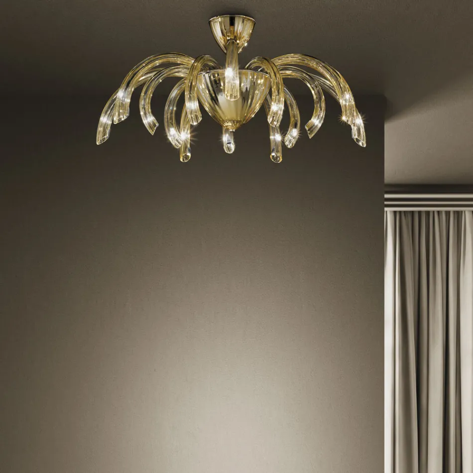 Venetian Glass and Metal Ceiling Lamp Handmade in Italy - Jason Viadurini