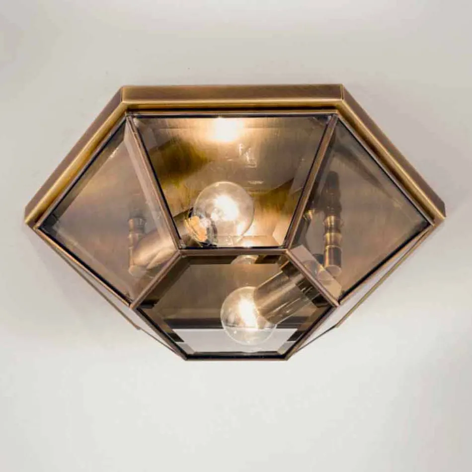 Vintage Burnished Brass and Glass Ceiling Lamp 2 Sizes - Hardcover by Il Fanale Viadurini