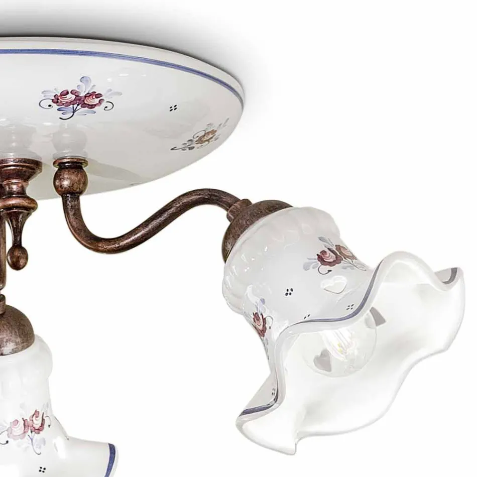 Vintage Artisan Ceiling Lamp in Iron and Hand-Decorated Ceramic - Chieti Viadurini