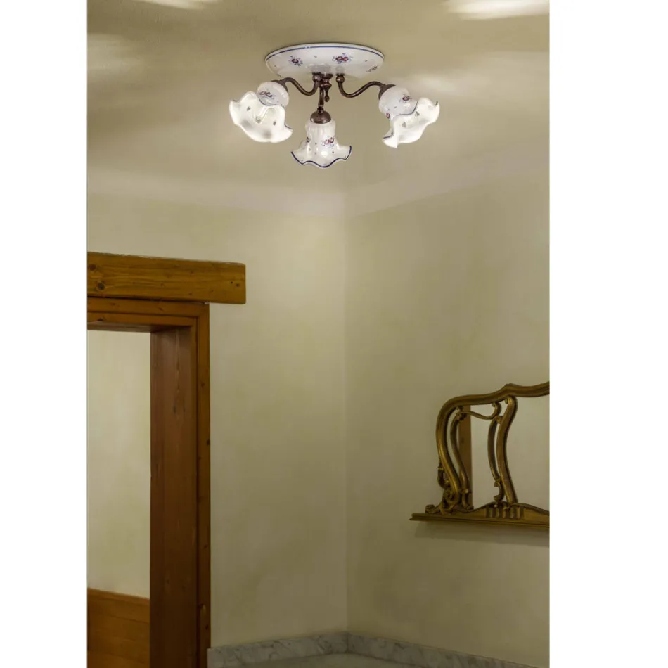 Vintage Artisan Ceiling Lamp in Iron and Hand-Decorated Ceramic - Chieti Viadurini