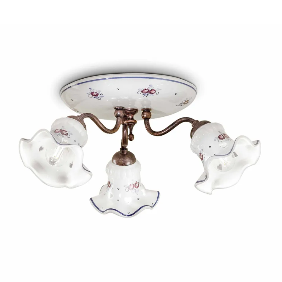 Vintage Artisan Ceiling Lamp in Iron and Hand-Decorated Ceramic - Chieti Viadurini