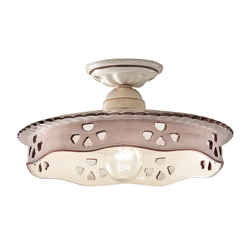 Vintage Ceiling Lamp in Ceramic and Handmade Iron 2 Sizes - Alessandria Viadurini