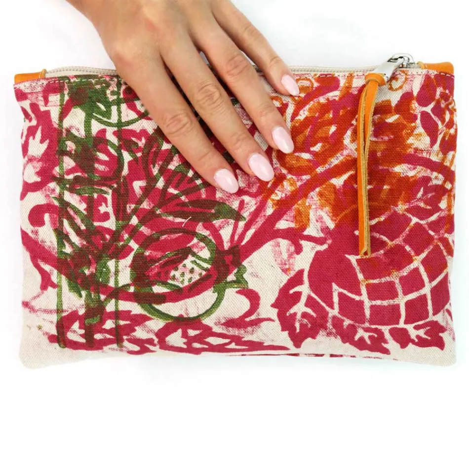 Artistic Hand Printed Clutch Bag, Unique Piece in Cotton, 2 Pieces - Viadurini by Marchi Viadurini