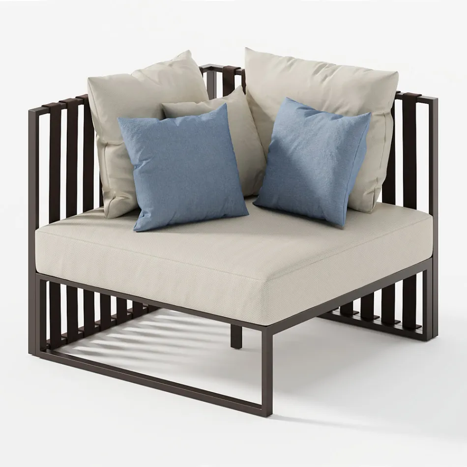 Right Corner Outdoor Armchair in Aluminium and Straps Made in Italy - Juliediv Viadurini