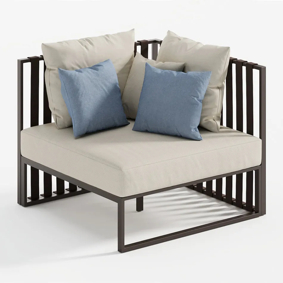 Left Corner Outdoor Armchair in Aluminium and Straps Made in Italy - Juliediv Viadurini