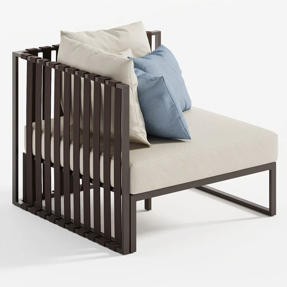 Left Corner Outdoor Armchair in Aluminium and Straps Made in Italy - Juliediv Viadurini