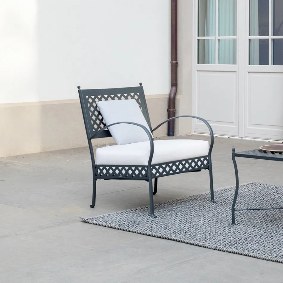 Low Garden Armchair in Galvanized Steel with Armrests Made in Italy - Selvaggia Viadurini