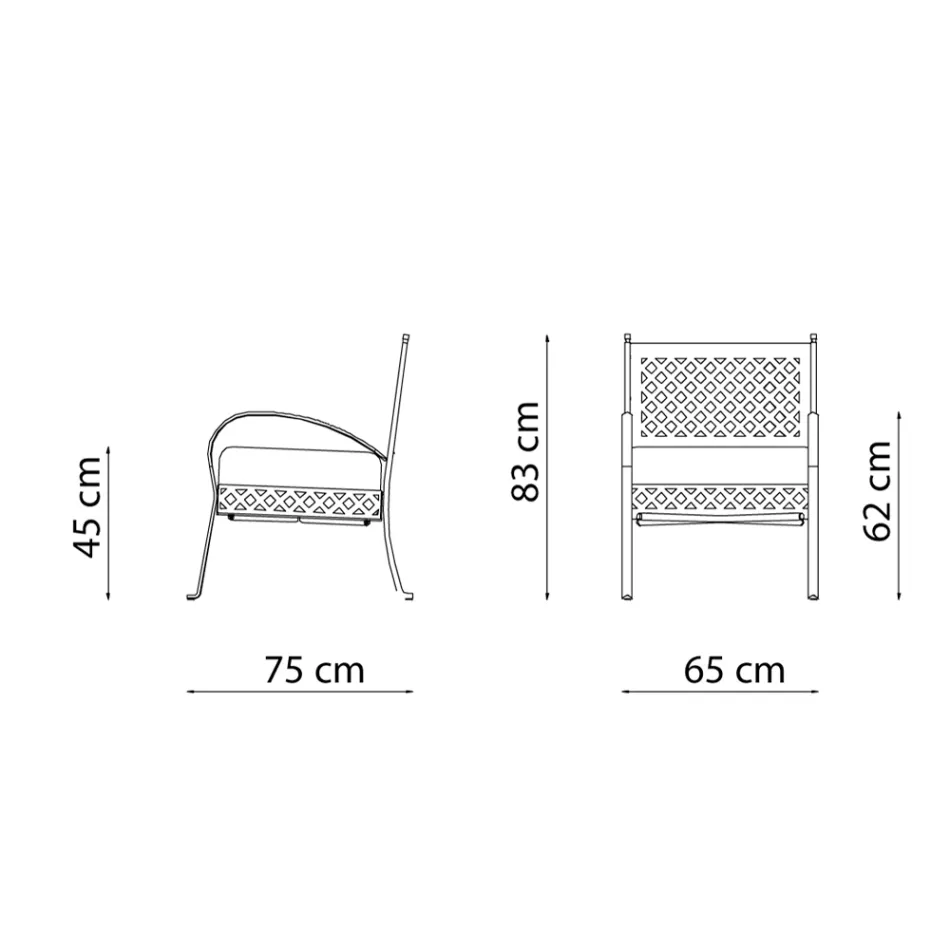 Low Garden Armchair in Galvanized Steel with Armrests Made in Italy - Selvaggia Viadurini