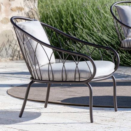 Low Garden Armchair in Metal and Cushion Made in Italy - Fontana Viadurini