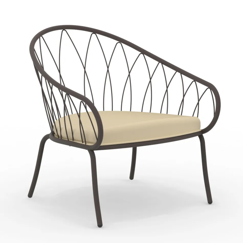 Low Garden Armchair in Metal and Cushion Made in Italy - Fontana Viadurini
