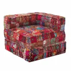 Chaise Longue Armchair of Ethnic Design in Patchwork Cotton, for Lounge - Fibre Viadurini