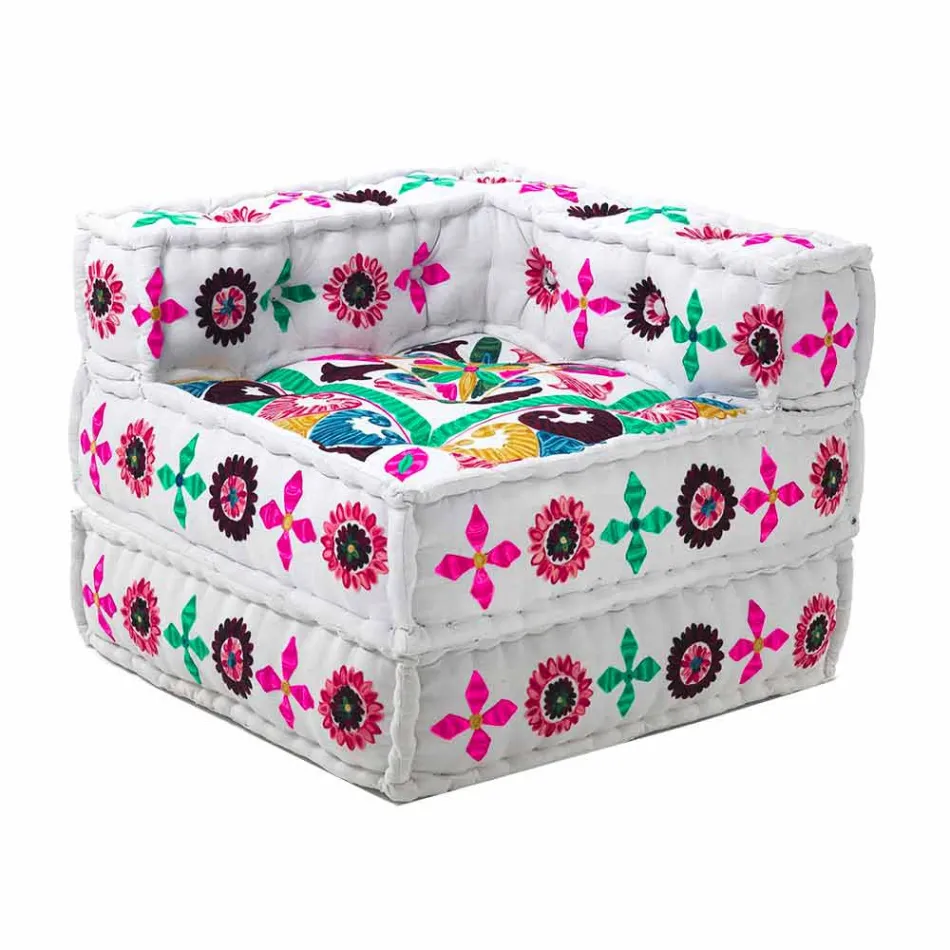 Chaise Longue Armchair of Ethnic Design in Patchwork Cotton, for Lounge - Fibre Viadurini