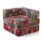 Chaise Longue Armchair of Ethnic Design in Patchwork Cotton, for Lounge - Fibre Viadurini