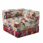 Chaise Longue Armchair of Ethnic Design in Patchwork Cotton, for Lounge - Fibre Viadurini