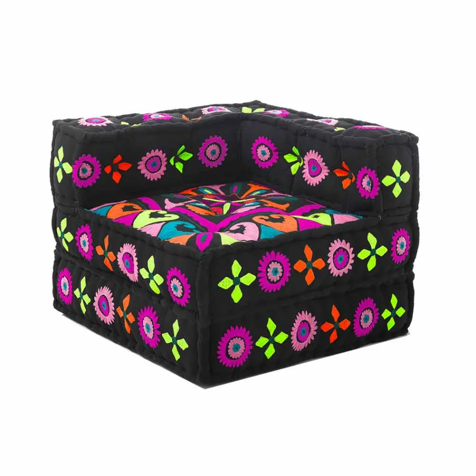 Chaise Longue Armchair of Ethnic Design in Patchwork Cotton, for Lounge - Fibre Viadurini