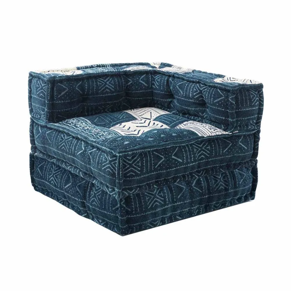 Chaise Longue Armchair of Ethnic Design in Patchwork Cotton, for Lounge - Fibre Viadurini