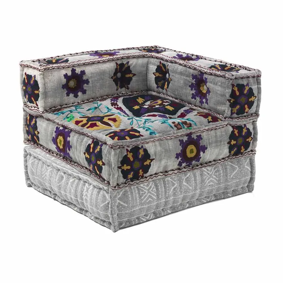 Chaise Longue Armchair of Ethnic Design in Patchwork Cotton, for Lounge - Fibre Viadurini