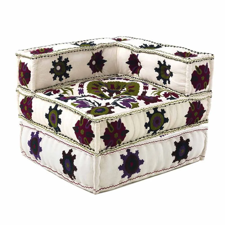 Chaise Longue Armchair of Ethnic Design in Patchwork Cotton, for Lounge - Fibre Viadurini