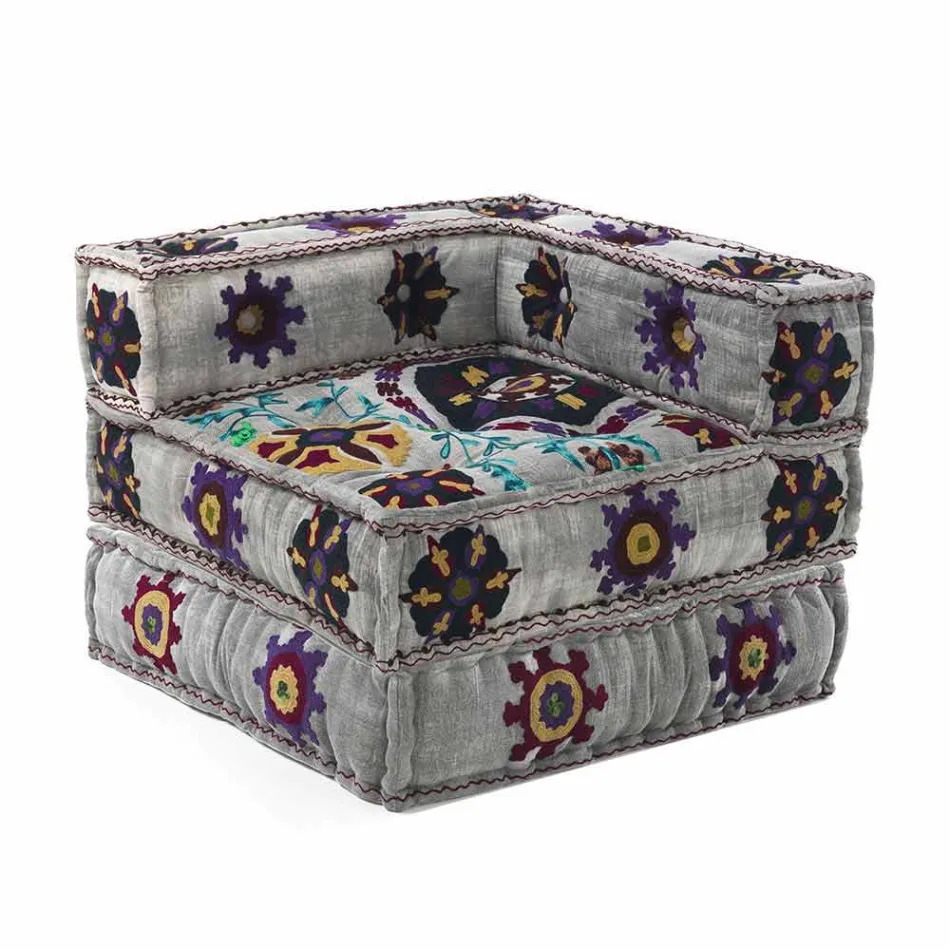 Chaise Longue Armchair of Ethnic Design in Patchwork Cotton, for Lounge - Fibre Viadurini