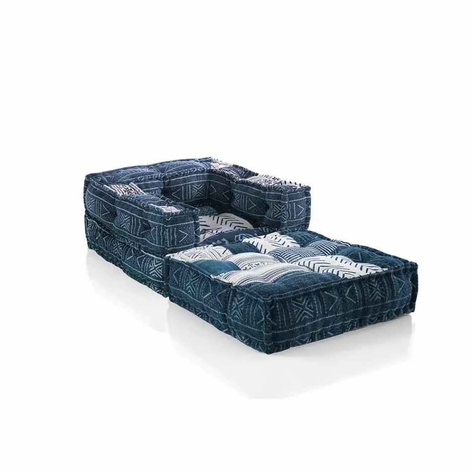 Ethnic Design Chaise Longue armchair in Grey or Blue Velvet - Fibre Viadurini