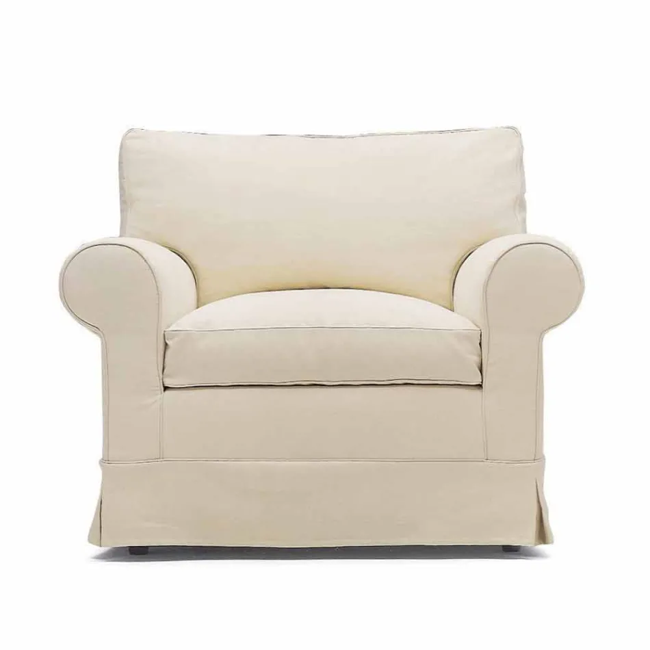 Classic Lounge Armchair Upholstered in Made in Italy Fabric - Andromeda Viadurini