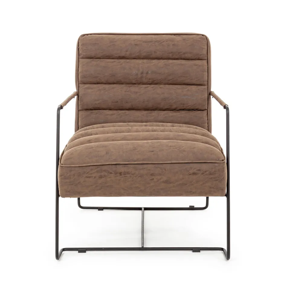 Classic Armchair in Steel and Faux Leather Brown or Black Design - Kendy Viadurini