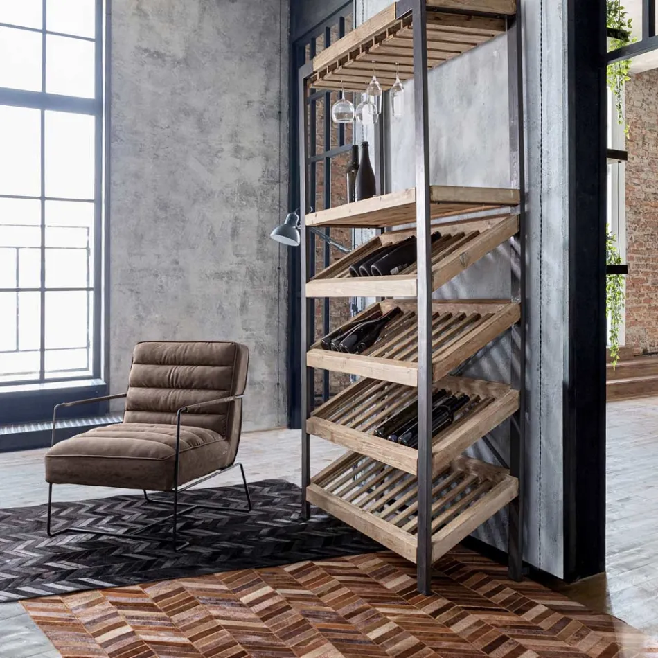 Classic Armchair in Steel and Faux Leather Brown or Black Design - Kendy Viadurini