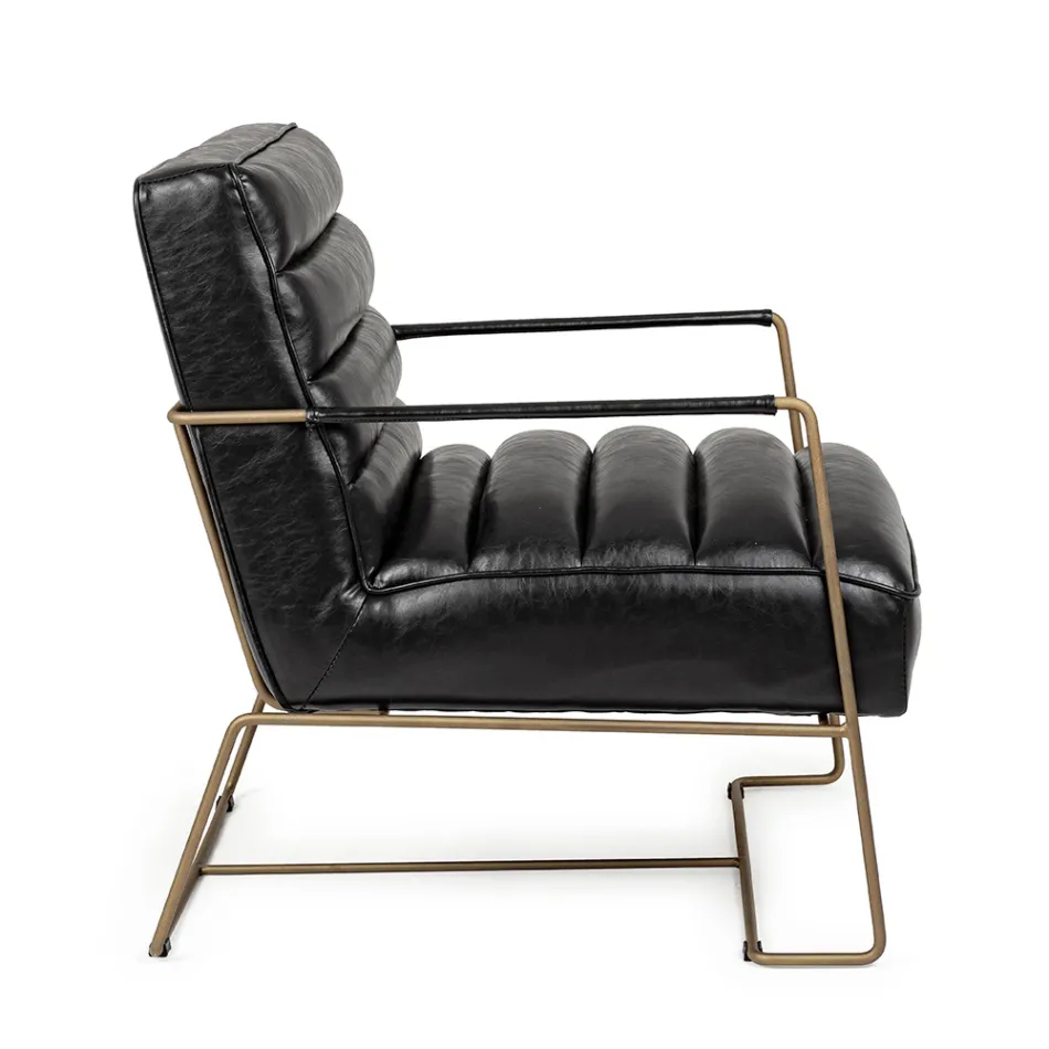 Classic Armchair in Steel and Faux Leather Brown or Black Design - Kendy Viadurini