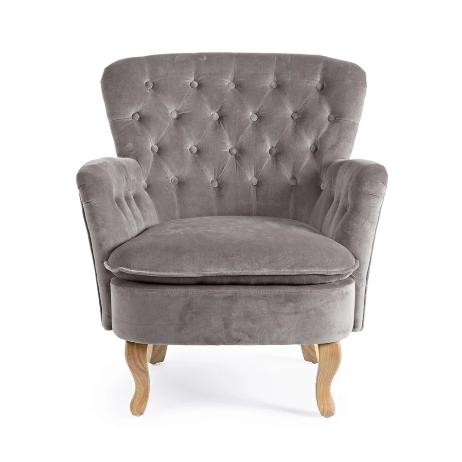 Classic Armchair in Wood and Padded Seat in Quilted Cotton - Monny Viadurini