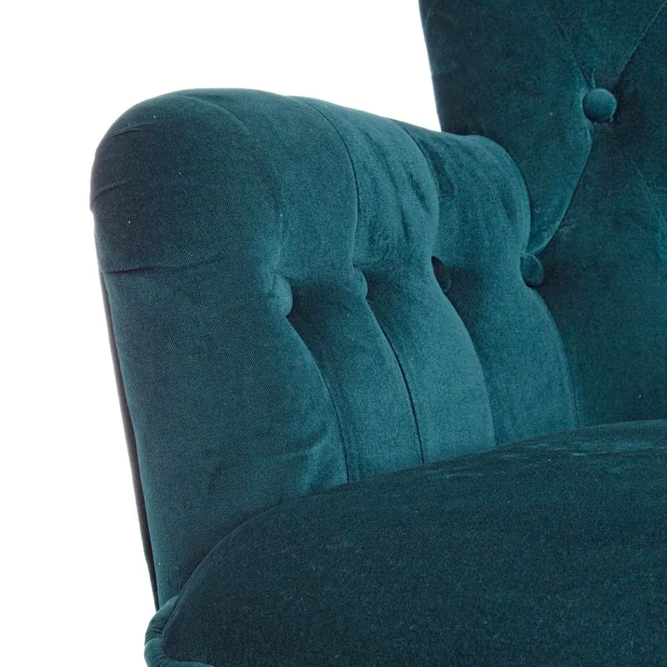 Classic Armchair in Wood and Padded Seat in Quilted Cotton - Monny Viadurini