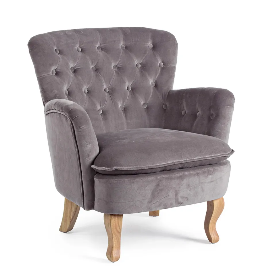 Classic Armchair in Wood and Padded Seat in Quilted Cotton - Monny Viadurini