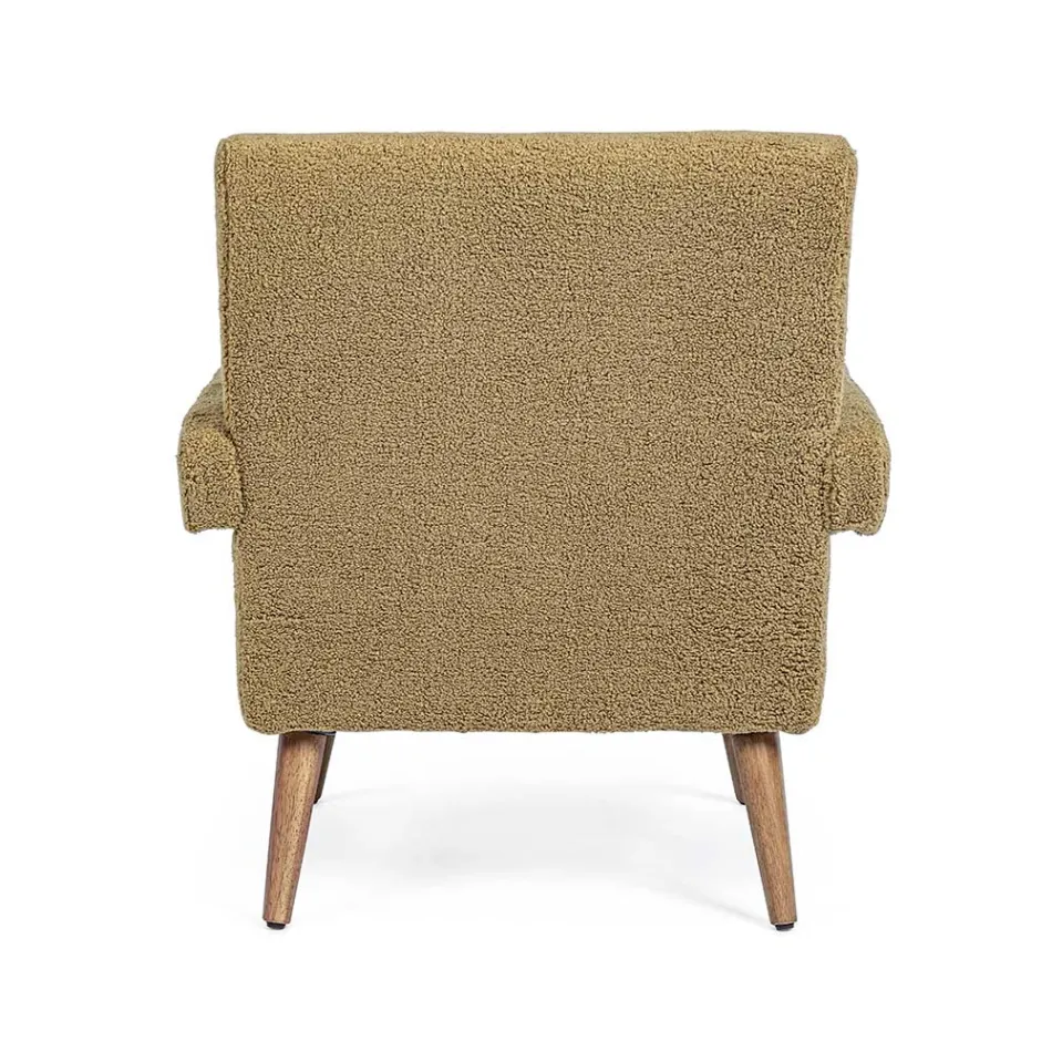 Armchair with Armrests in Rubberwood and Wool Effect Seat - Patrizia Viadurini