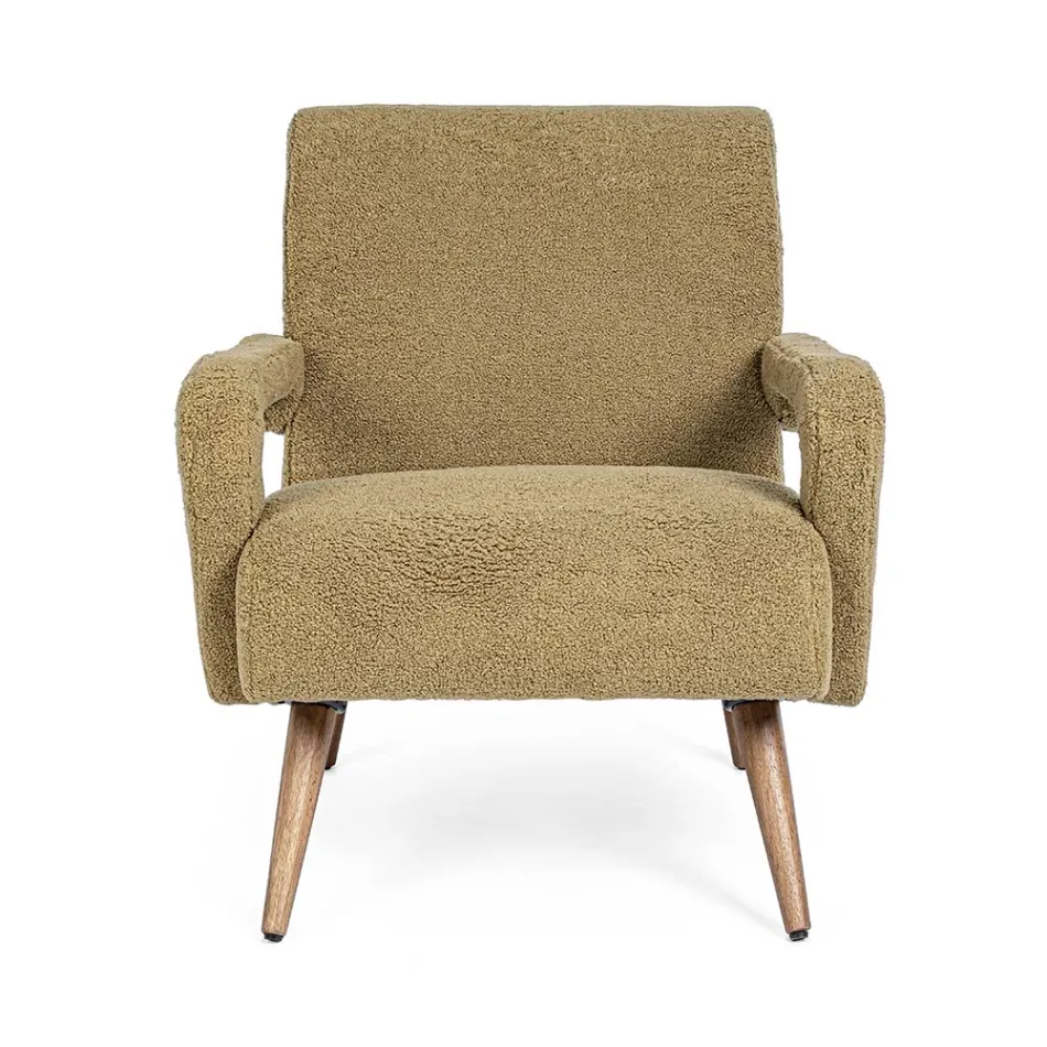 Armchair with Armrests in Rubberwood and Wool Effect Seat - Patrizia Viadurini