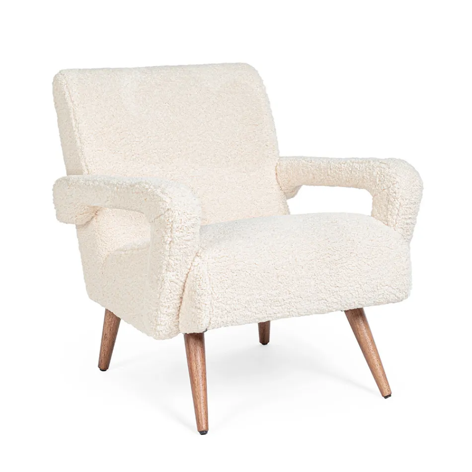 Armchair with Armrests in Rubberwood and Wool Effect Seat - Patrizia Viadurini