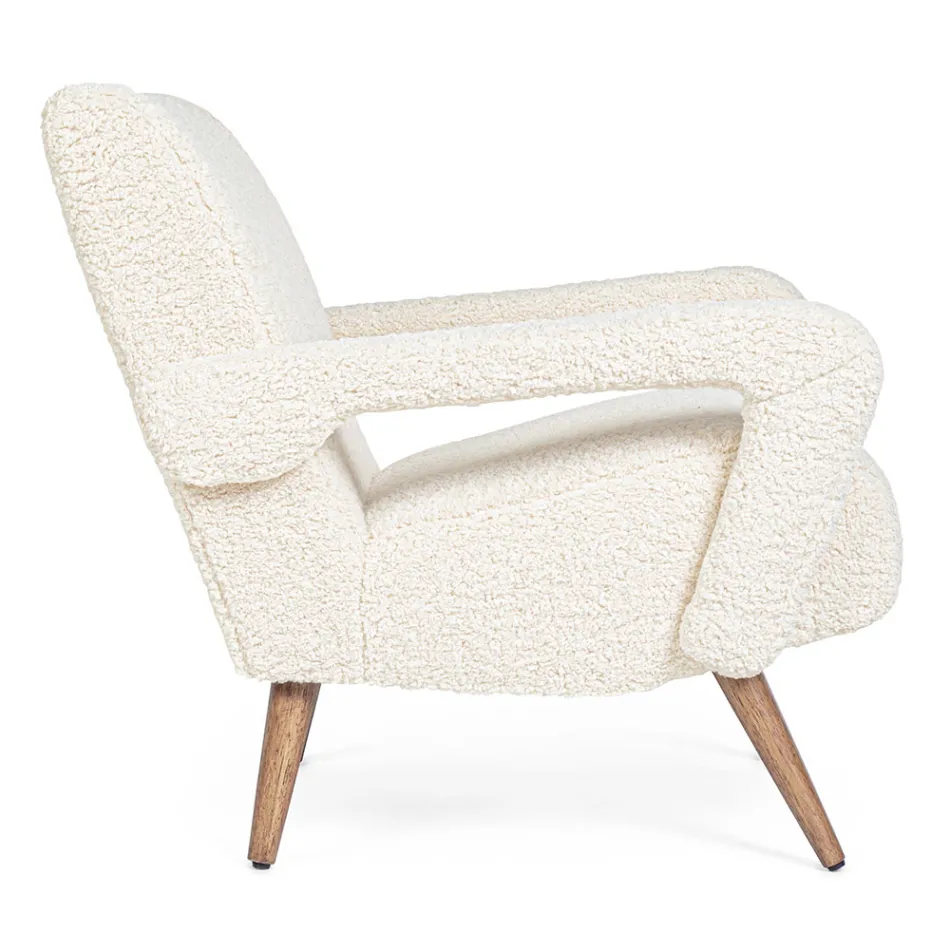 Armchair with Armrests in Rubberwood and Wool Effect Seat - Patrizia Viadurini