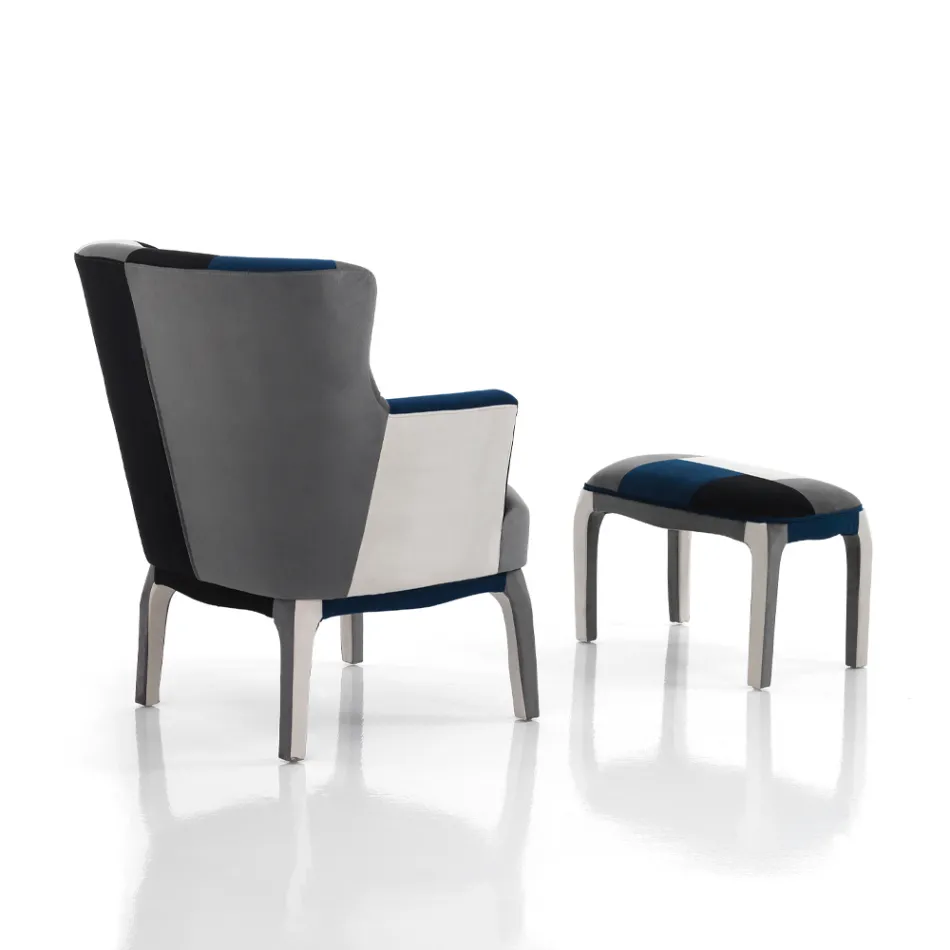 Armchair with Pouf in Patchwork Fabric - Bromo Viadurini