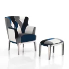 Armchair with Pouf in Patchwork Fabric - Bromo Viadurini