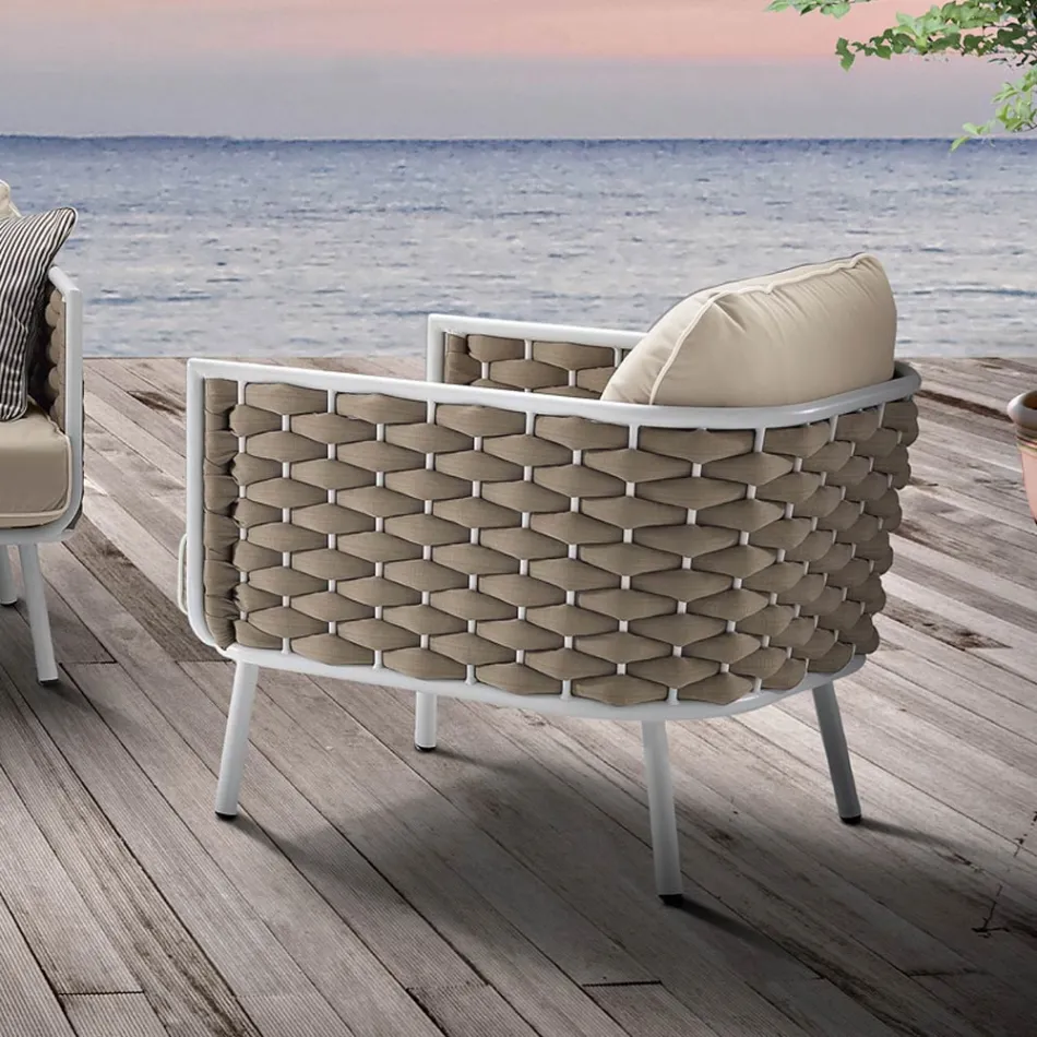 Outdoor Armchair in Aluminium and Hand Woven Fabric - Reda Viadurini