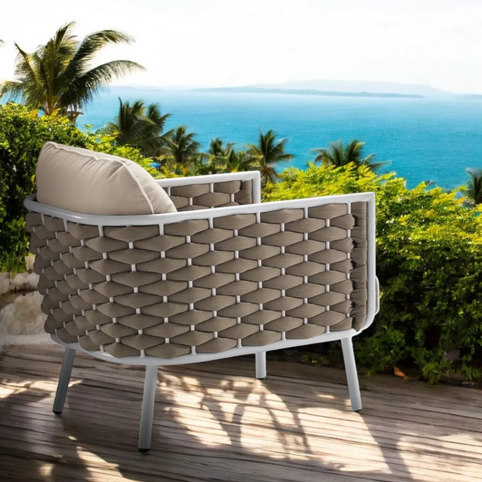 Outdoor Armchair in Aluminium and Hand Woven Fabric - Reda Viadurini
