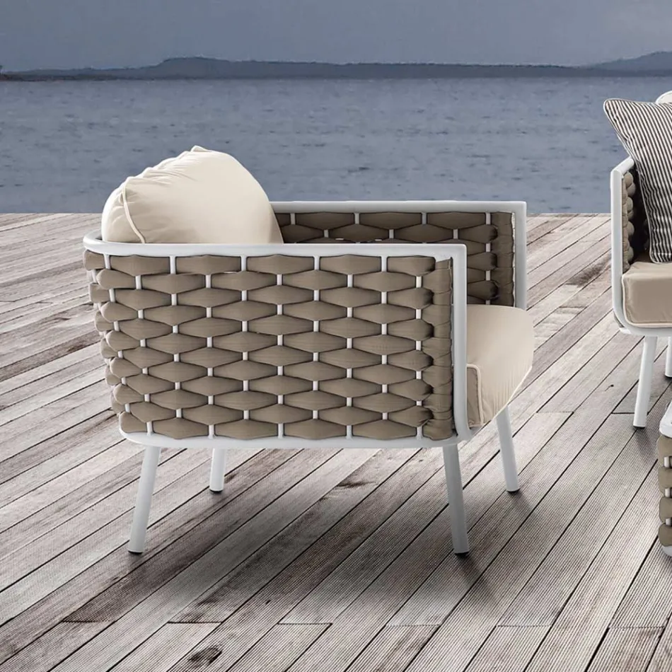 Outdoor Armchair in Aluminium and Hand Woven Fabric - Reda Viadurini