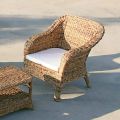 Outdoor Armchair in Natural Banana Weaving and Ecru Cushion - Dish