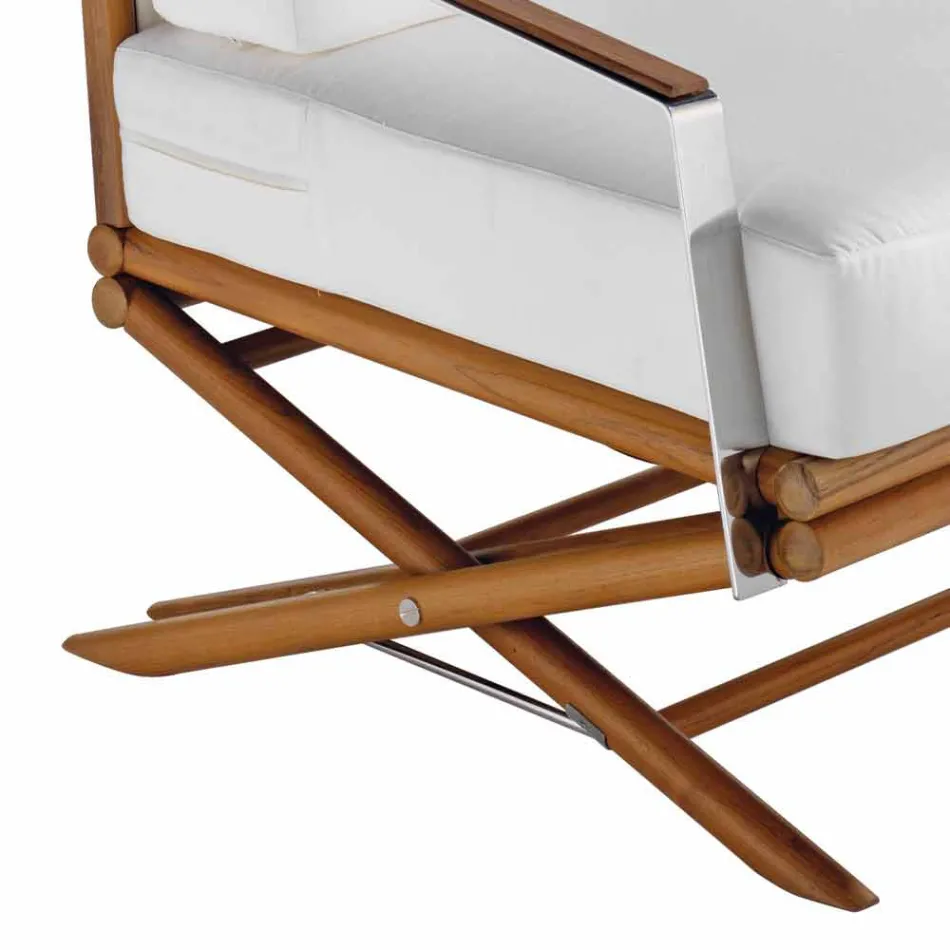 Outdoor Armchair in Natural Wood or Glossy or Matt Black and Cushion - Suzana Viadurini