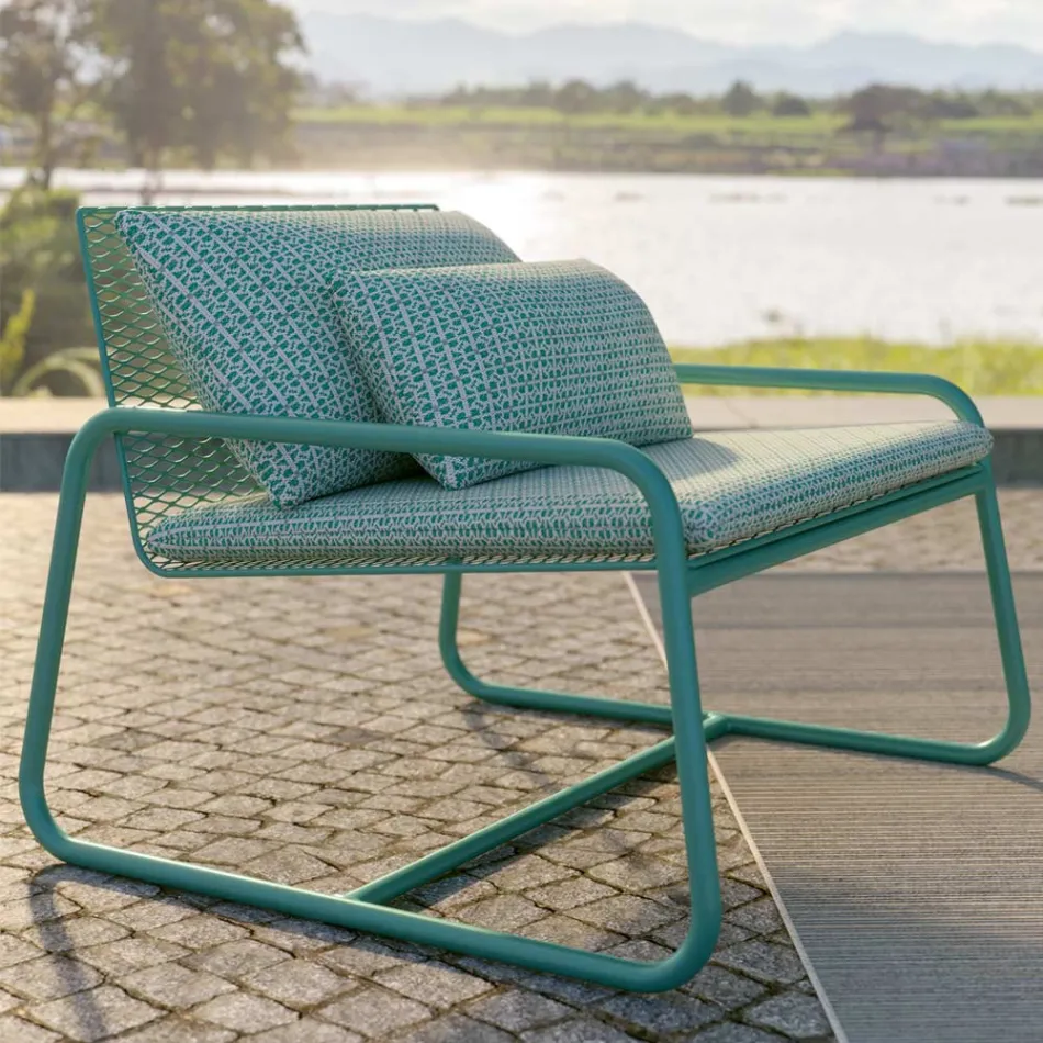 Outdoor Metal Armchair with Luxury Cushion Made in Italy - Karol Viadurini