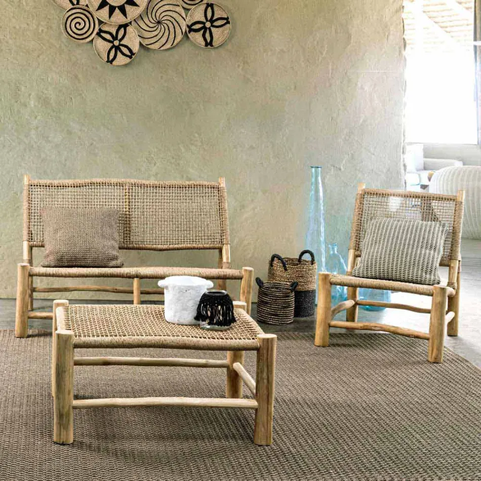 Outdoor Armchair in Teak Branches and Synthetic Fibre, 2 Pieces - Tecno Viadurini
