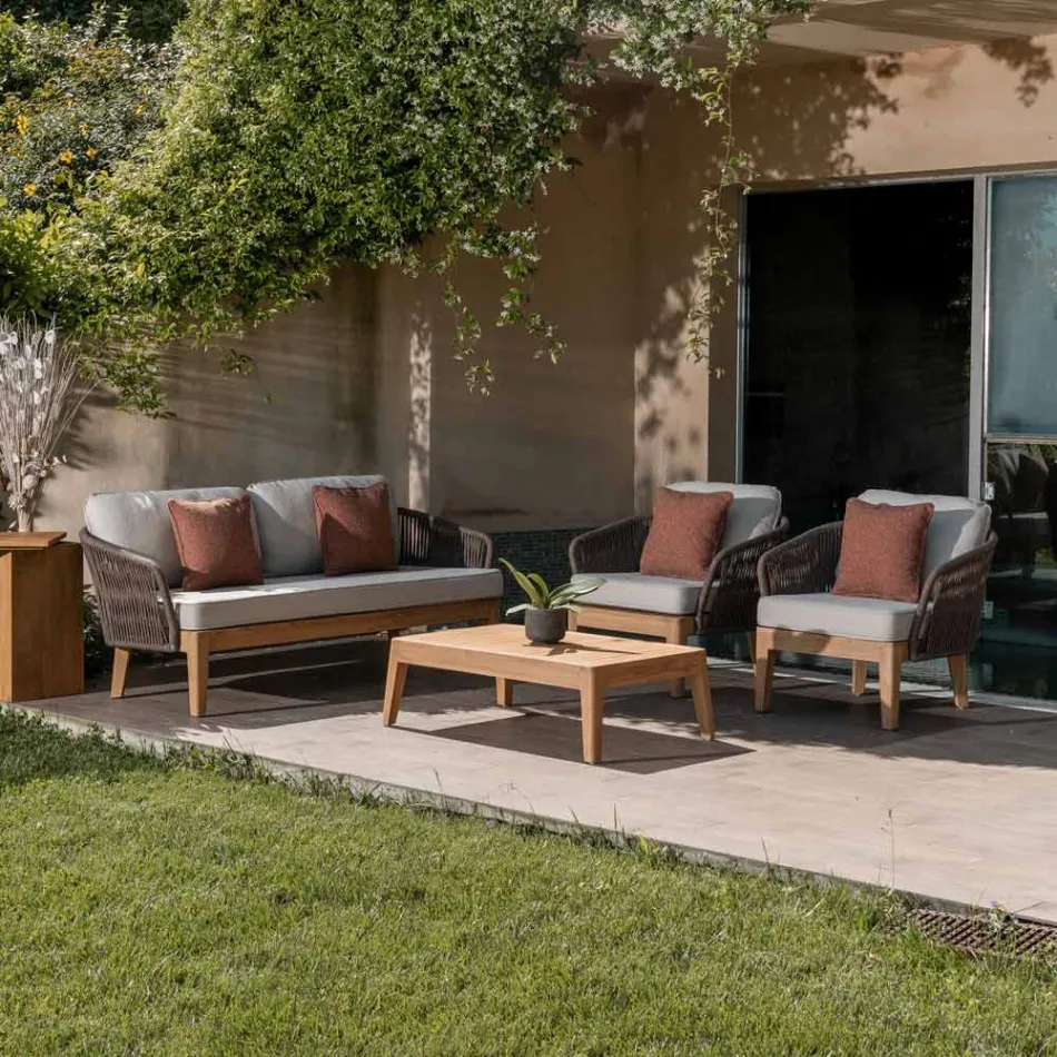 Outdoor Armchair in Teak and Polyethylene Weaving - Jhon Viadurini