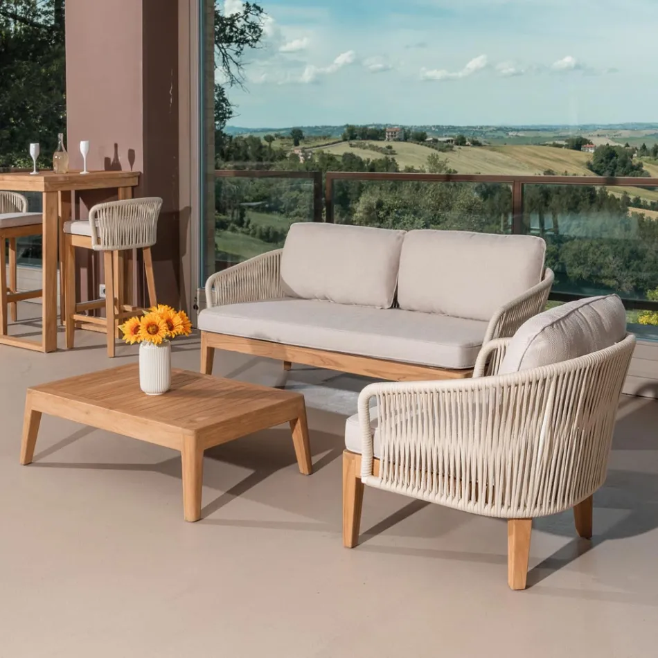 Outdoor Armchair in Teak and Polyethylene Weaving - Jhon Viadurini